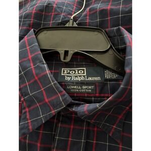 Mans Polo Ralph Lauren Large Lowell Sport Navy Plaid Long Sleeve Button Up Shirt